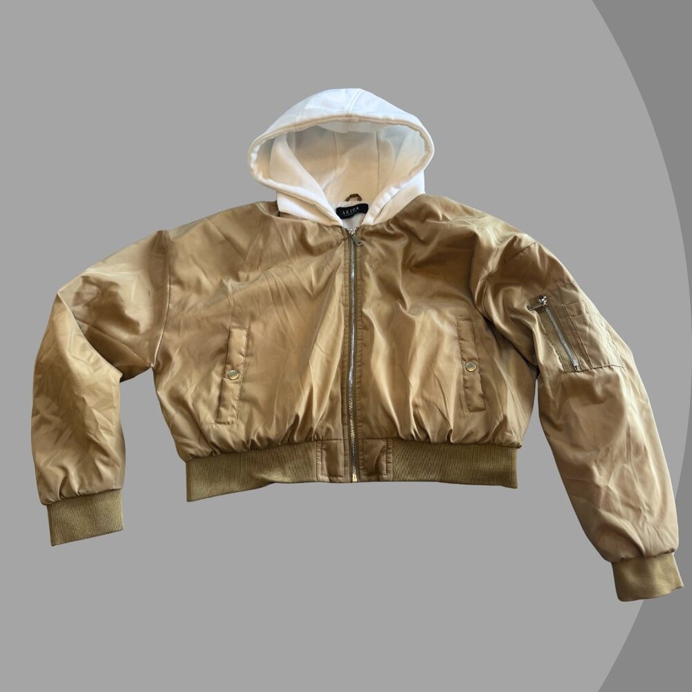 Akira Women's Tan Hooded Windbreaker Jacket Size Large